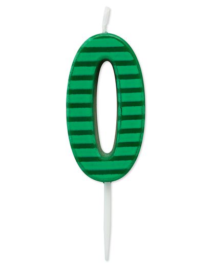 Green Stripes Number 0 Birthday Candle 1-Count