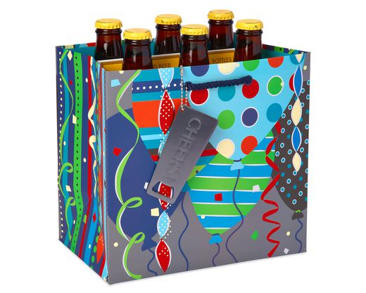 Balloons and Confetti Beer Gift Bag with Bottle Opener 1 Bag