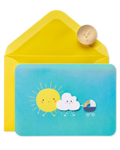 Sun And Cloud Stroller New Baby Greeting Card