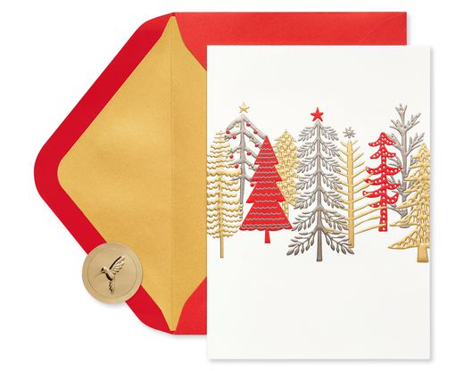 Metallic Trees Holiday Boxed Cards, 12-Count