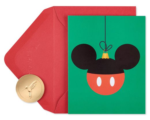 Mickey Mouse Holiday Ornament - Glitter Free Christmas Cards Boxed 20-Count