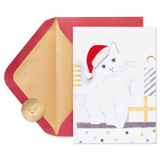 Santa Hat Kitty Holiday Boxed Cards, 8-Count