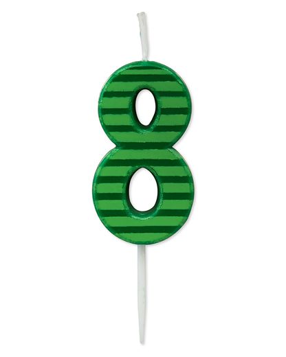 Green Stripes Number 8 Birthday Candle 1-Count
