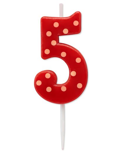 Red Polka Dots Number 5 Birthday Candle 1-Count