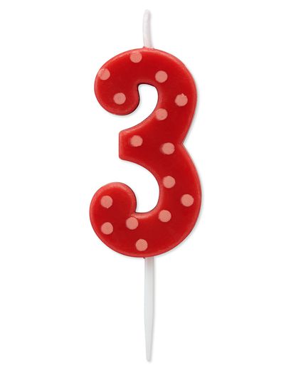Red Polka Dots Number 3 Birthday Candle 1-Count