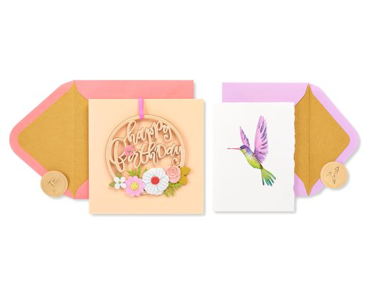 Flowers and Hummingbird Birthday Greeting Card Bundle 2-Count