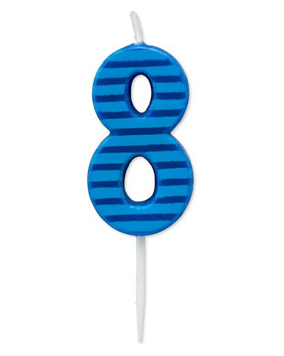 Blue Stripes Number 8 Birthday Candle 1-Count