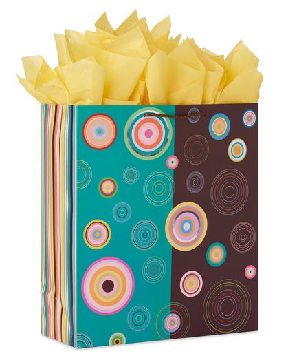 Abacus Circles Large Gift Bag with Buttercup Tissue Paper 1 Gift Bag and 8 Sheets of Tissue Paper