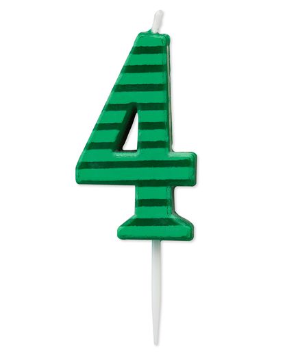 Green Stripes Number 4 Birthday Candle 1-Count