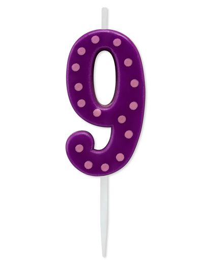 Purple Polka Dots Number 9 Birthday Candle 1-Count