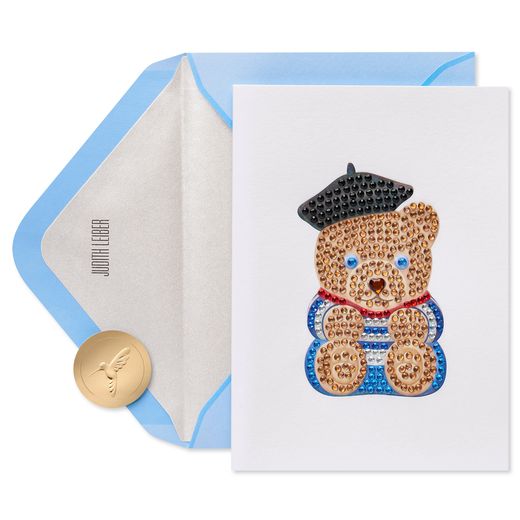 Gemmed French Bear Blank Greeting Card - Designed by Judith Leiber