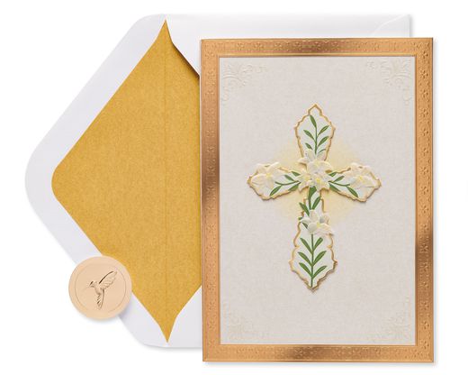 Cross With Flowers Religious Sympathy Greeting Card