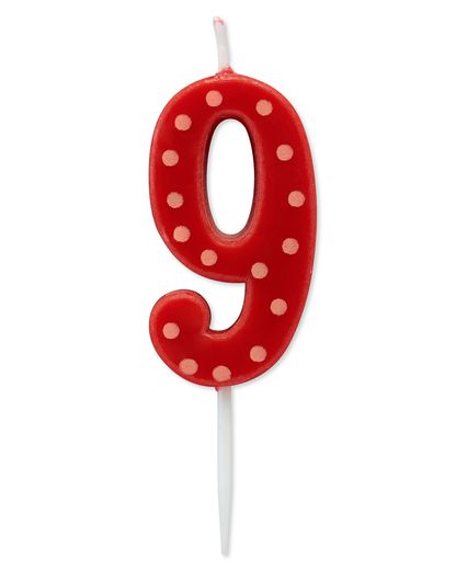 Red Polka Dots Number 9 Birthday Candle 1-Count