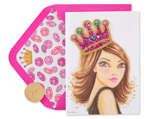 Girl With Crown Birthday Greeting Card - Designed by Bella Pilar