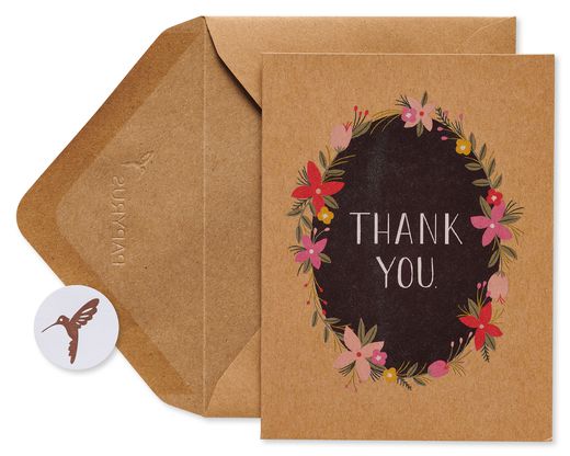 Floral Wreath Thank You Boxed Blank Note Cards with Envelopes 16-Count