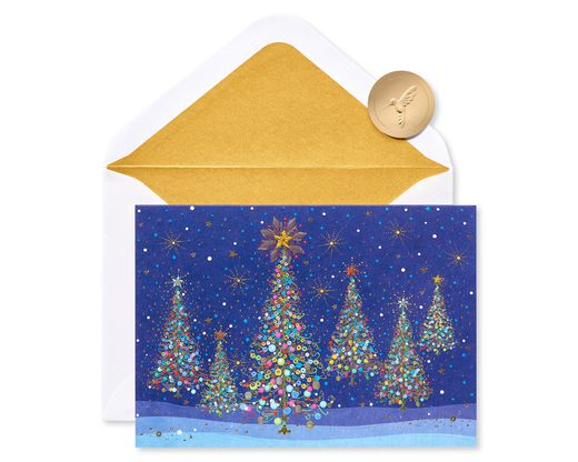 Magical Row of Holiday Christmas Trees Holiday Boxed Cards, 14-Count