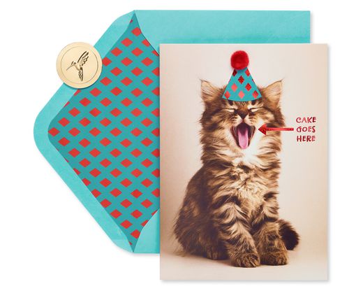 Cake Goes Here Funny Cat Birthday Greeting Card