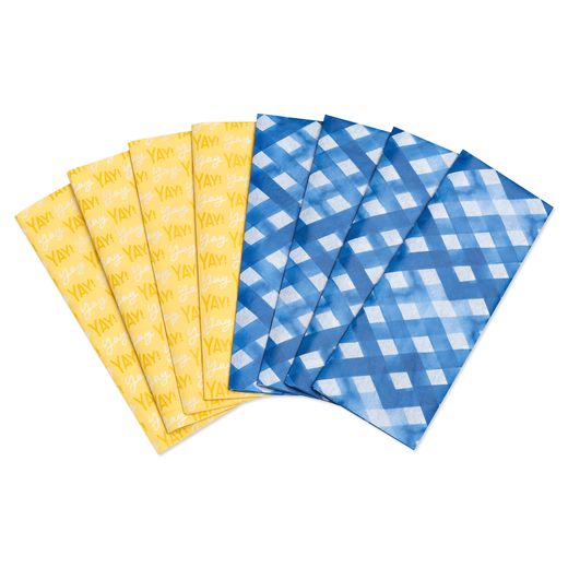 Yellow and Blue Patterns Tissue Paper, 8 Sheets