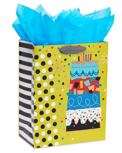 Birthday Celebration Large Birthday Gift Bag with Tissue Paper Bundle 1 Bag 8-Sheets