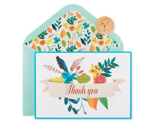 Floral Banner Thank You Boxed Blank Note Cards with Envelopes 12-Count