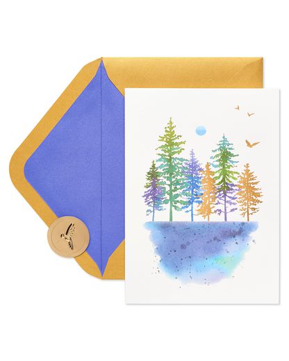 Watercolor Trees Thinking of You Blank Greeting Card
