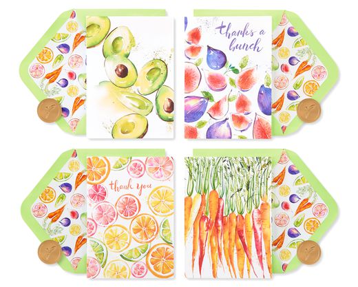 Fruits and Vegetables Thank You Boxed Blank Note Cards with Envelopes 20-Count