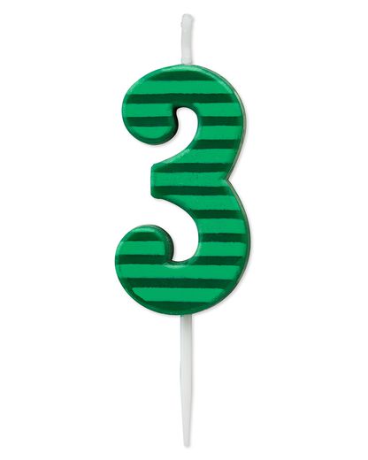 Green Stripes Number 3 Birthday Candle 1-Count