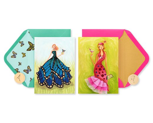 Flamingo and Butterfly Birthday Greeting Card Bundle for Her 2-Count