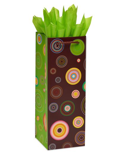 Abacus Circles Beverage Gift Bag with Retro Green Tissue Paper 1 Gift Bag and 8 Sheets of Tissue Paper