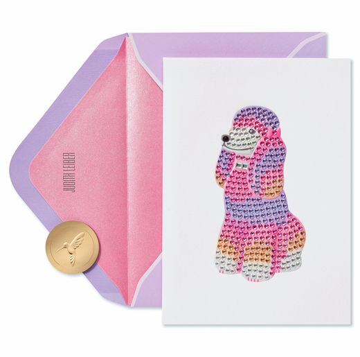 Gemmed Poodle Blank Greeting Card - Designed by Judith Leiber