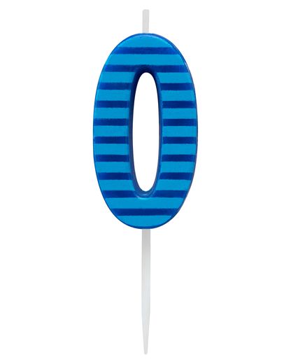 Blue Stripes Number 0 Birthday Candle 1-Count