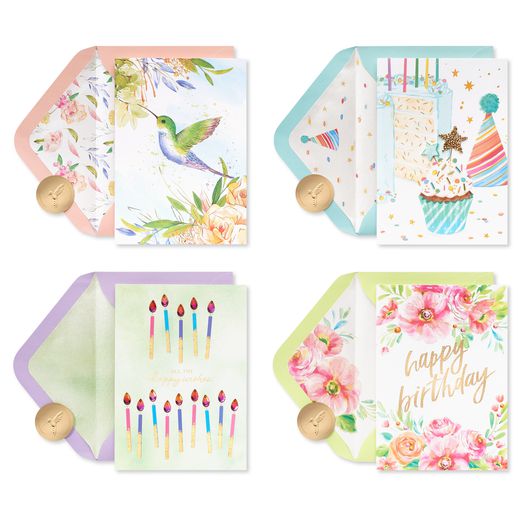 Floral and Candles Birthday Card Pack, 4-Count