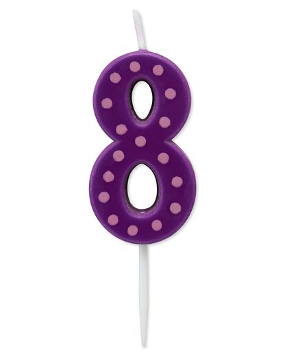 Purple Polka Dots Number 8 Birthday Candle 1-Count