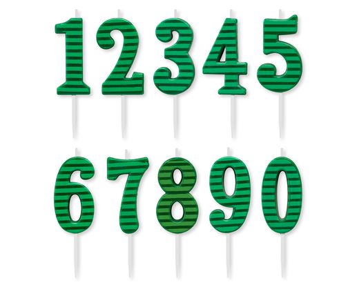Green Stripes Number Birthday Candles Pack 10-Count