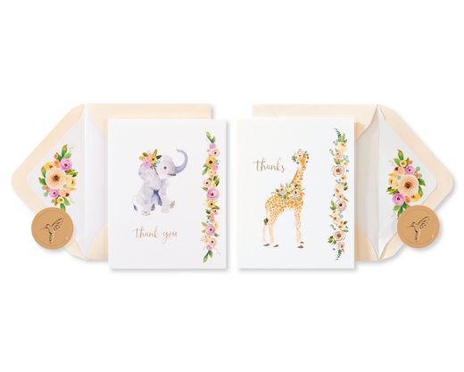 Baby Animals Thank You Boxed Blank Note Cards with Envelopes, 20-Count