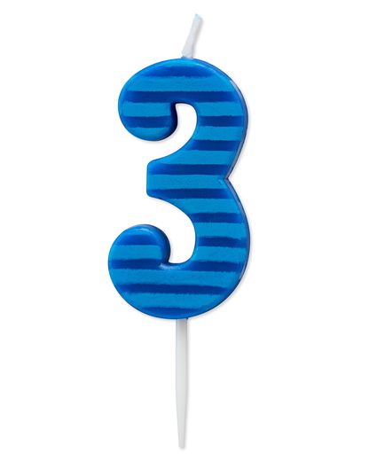 Blue Stripes Number 3 Birthday Candle 1-Count