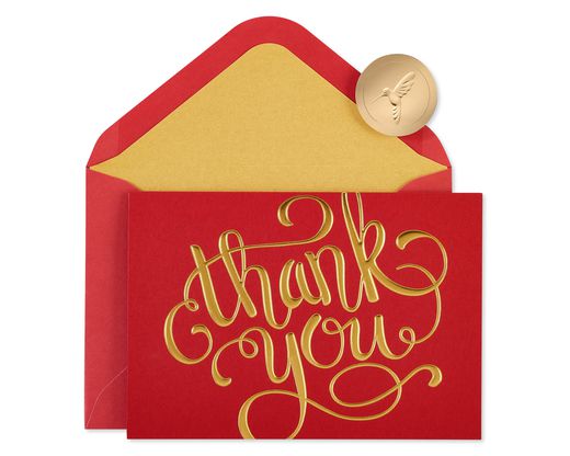 Red and Gold Thank You Holiday Boxed Cards, 12-Count