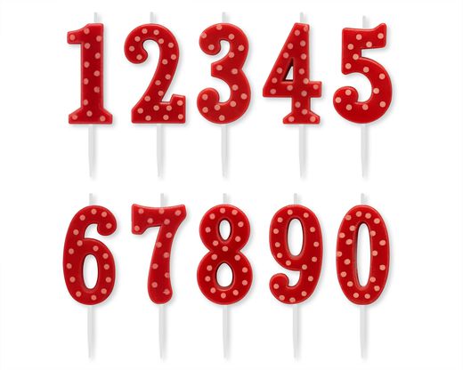 Red Polka Dots Number Birthday Candles Pack 10-Count
