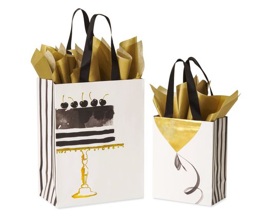Cake and Balloon Gift Bags with Tissue Paper 2 Bags 4-Sheets