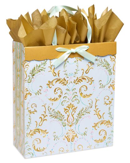 Lasting Love Jumbo Wedding Gift Bag with Gold Linen Tissue Paper 1 Gift Bag and 4 Sheets of Tissue Paper