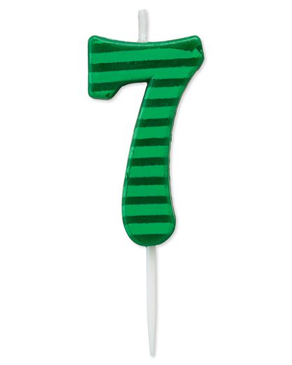 Green Stripes Number 7 Birthday Candle 1-Count