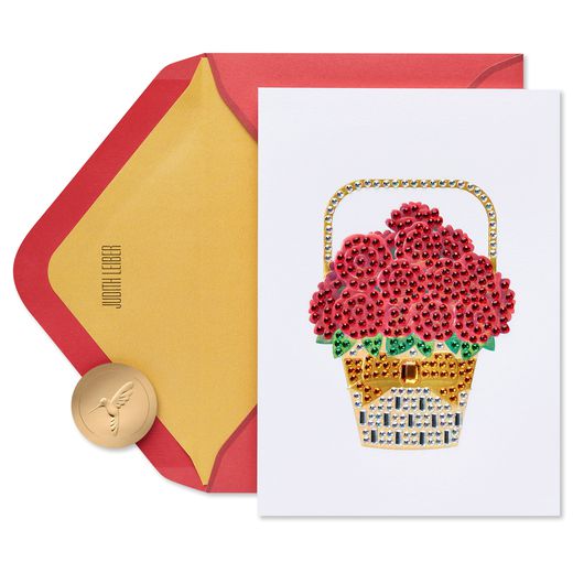 Gemmed Rose Basket Blank Card - Designed by Judith Leiber