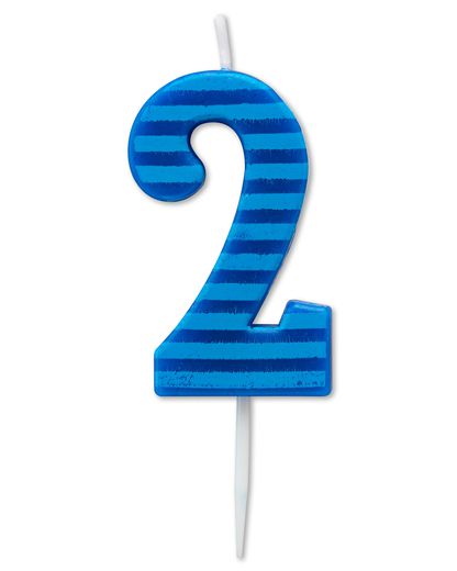 Blue Stripes Number 2 Birthday Candle 1-Count