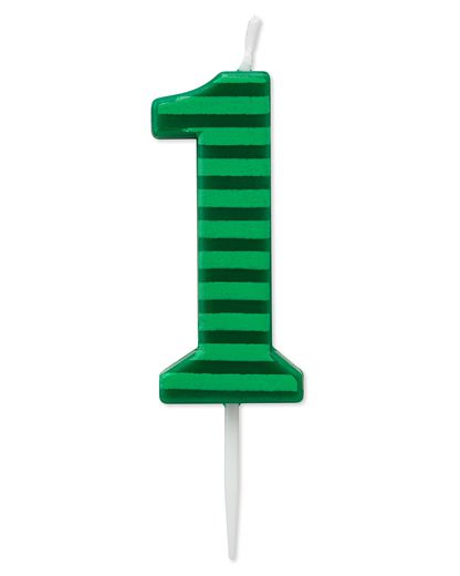 Green Stripes Number 1 Birthday Candle 1-Count