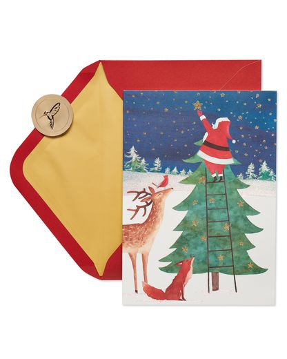 Santa Reaching for a Holiday Star Christmas Cards Boxed 14-Count