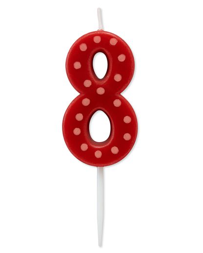 Red Polka Dots Number 8 Birthday Candle 1-Count