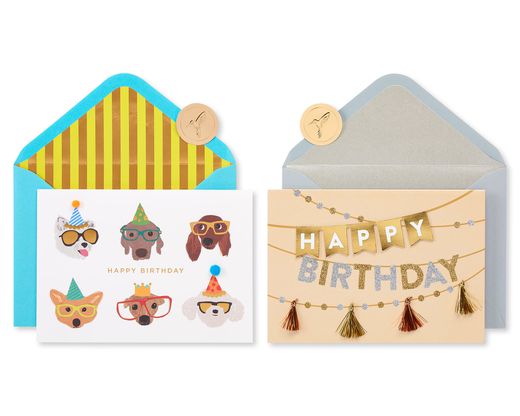 Dogs and Banner Birthday Greeting Card Bundle 2-Count
