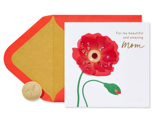 Red Poppy Birthday reeting Card for Mom