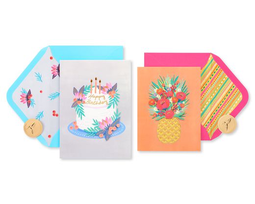 Cake and Pineapple Birthday Greeting Card Bundle 2-Count