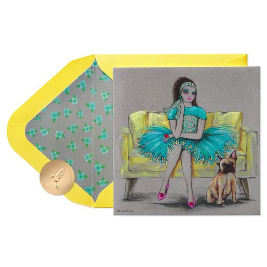 Girl & French Bulldog Blank Greeting Card - Designed by Bella Pilar